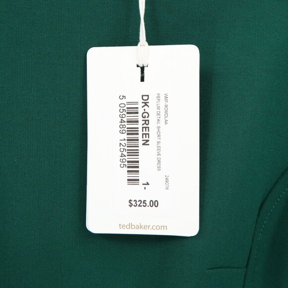 NWT Ted Baker Romolaa Peplum Shift Dress Short Sleeve Dark Green 1 US 4 - Picture 6 of 9